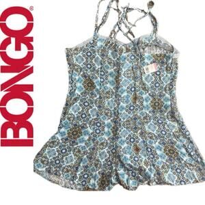 Y2K BONGO SHORT ROMPER STRAP RAYON FLORAL SZ XS FLIRTY PHYCHEDELIC 90’s ICONIC